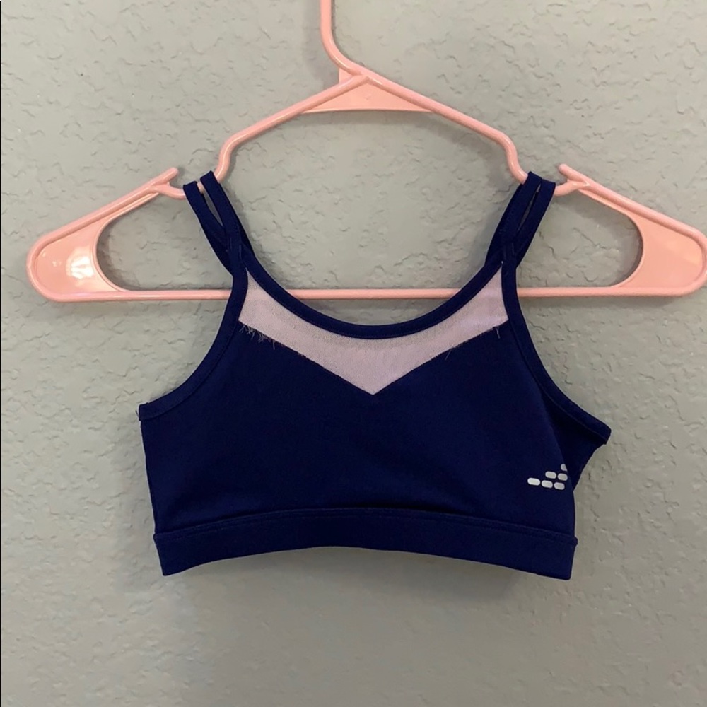Pink and navy sports bra